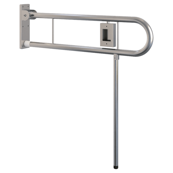 Bariatric Drop Down Grab Rail with Nurse Call and Drop Down Leg in Satin Stainless Steel