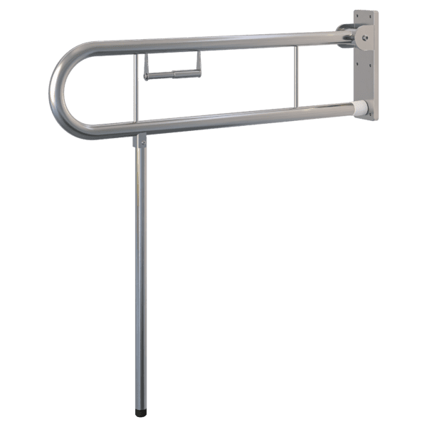 Bariatric Drop Down Grab Rail with Toilet Roll Holder and Drop Down Leg in Satin Stainless Steel