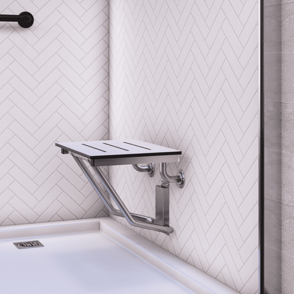 Folding Shower Seat – 470mm W x 445mm D - with a 13mm White Phenolic Seat Top - Image 2