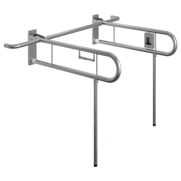 Bariatric Twin Drop Down Grab Rails. Left-Hand Drop Down Rail contains a Nurse Call and Right-Hand Drop Down Rail contains a Toilet Roll Holder in